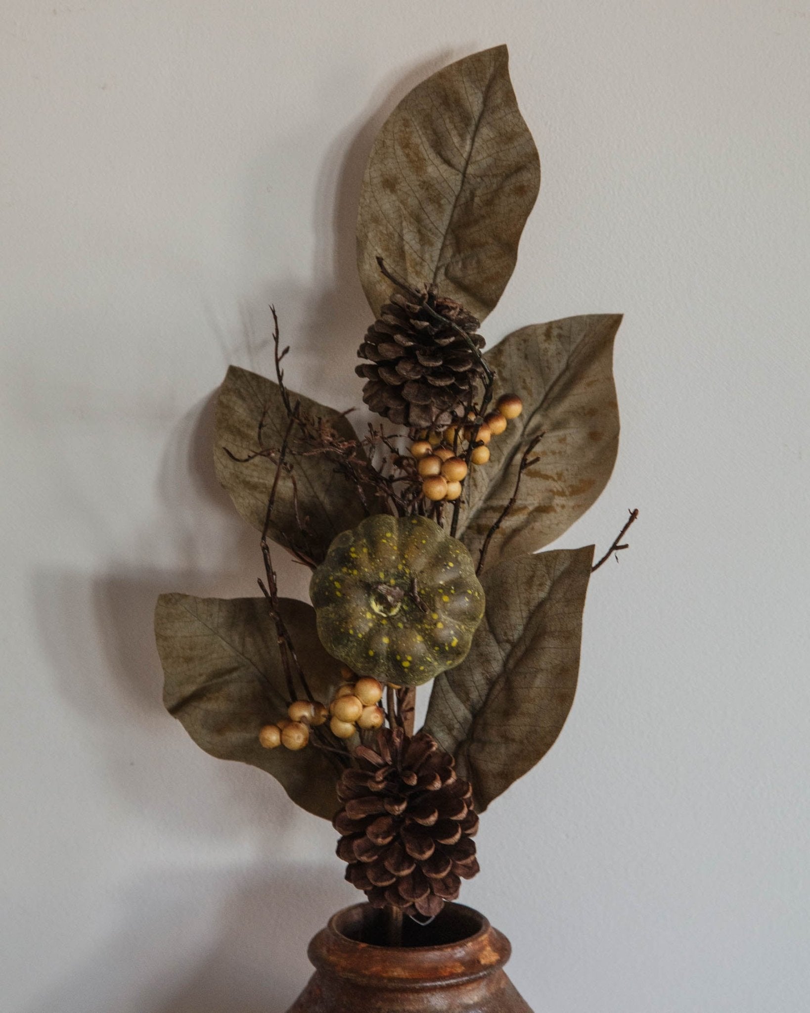 Faux Magnolia Leaves & Pumpkin Stem - Lone Fox