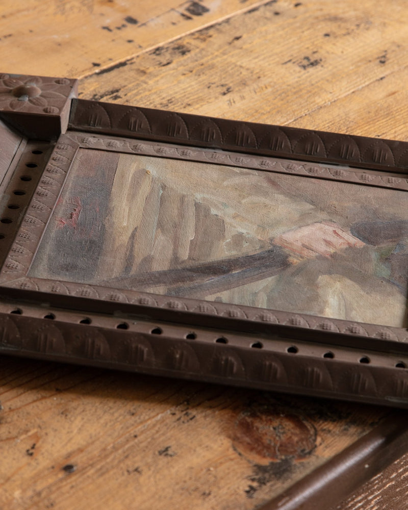 Figural Hand Painting in Unique Copper Frame - Lone Fox