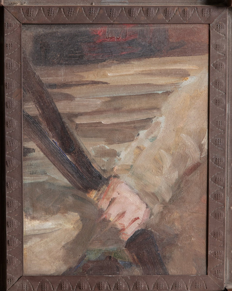 Figural Hand Painting in Unique Copper Frame - Lone Fox