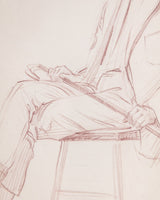 Figurative Seated Gentleman Pencil Sketch in Figured Brown Frame, 1940's - Lone Fox