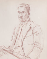 Figurative Seated Gentleman Pencil Sketch in Figured Brown Frame, 1940's - Lone Fox