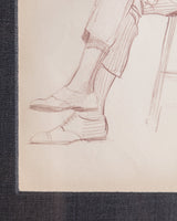 Figurative Seated Gentleman Pencil Sketch in Figured Brown Frame, 1940's - Lone Fox