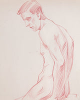 Figurative Seated Male Nude Red Pencil Sketch, France, 1930s - Lone Fox