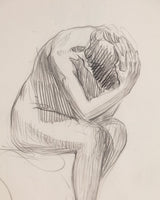 Figurative Seated Woman Pencil Sketch, France, 1930s - Lone Fox