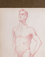Figurative Standing Male Nude Red Pencil Sketch, 1920's - Lone Fox