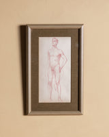 Figurative Standing Male Nude Red Pencil Sketch, 1920's - Lone Fox