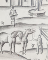 Figurative “Village Life” Horse Sketch by Alfred Hagel, Austria, 1920s - Lone Fox