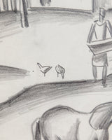 Figurative “Village Life” Horse Sketch by Alfred Hagel, Austria, 1920s - Lone Fox