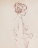 Figurative Woman in Profile Pencil Sketch, France, 1930s - Lone Fox