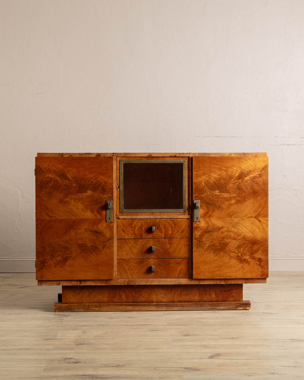 Flamed Walnut Art Deco Bar Cabinet, France, 1940's - Lone Fox