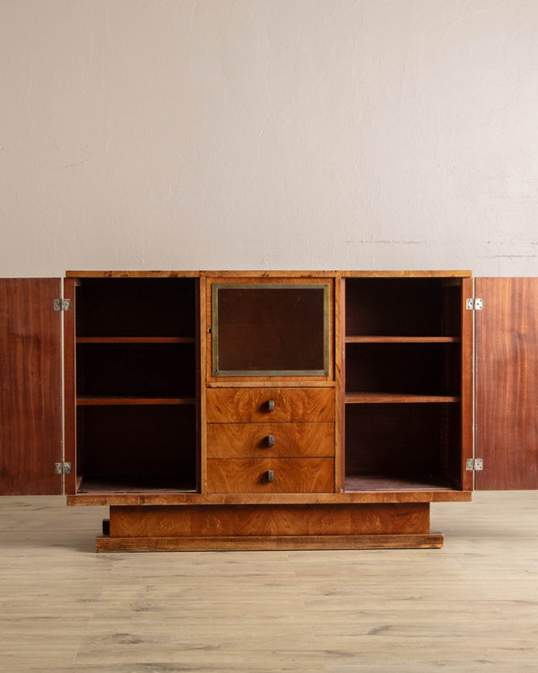 Flamed Walnut Art Deco Bar Cabinet, France, 1940's - Lone Fox