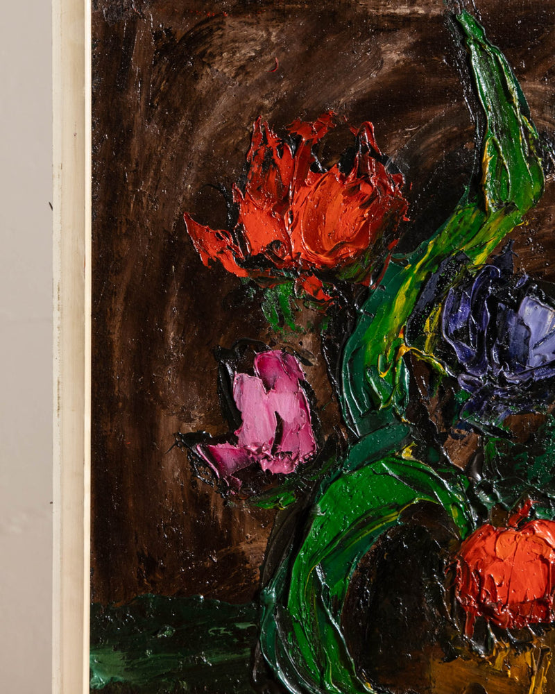 Floral Impasto Still Life Oil Painting by Adelbert Veno, 1950's - Lone Fox