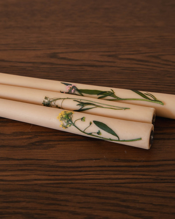 Floral Inlaid Tapered Candles (Set of 3) - Lone Fox