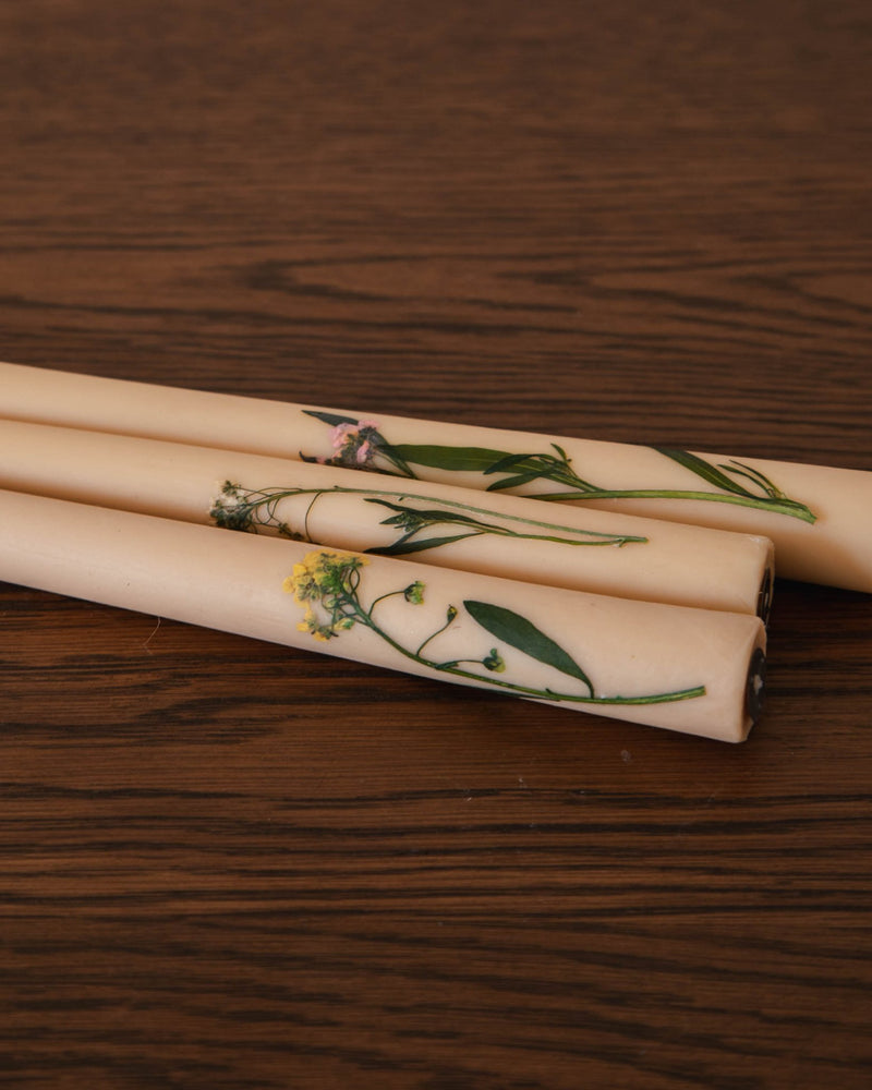 Floral Inlaid Tapered Candles (Set of 3) - Lone Fox