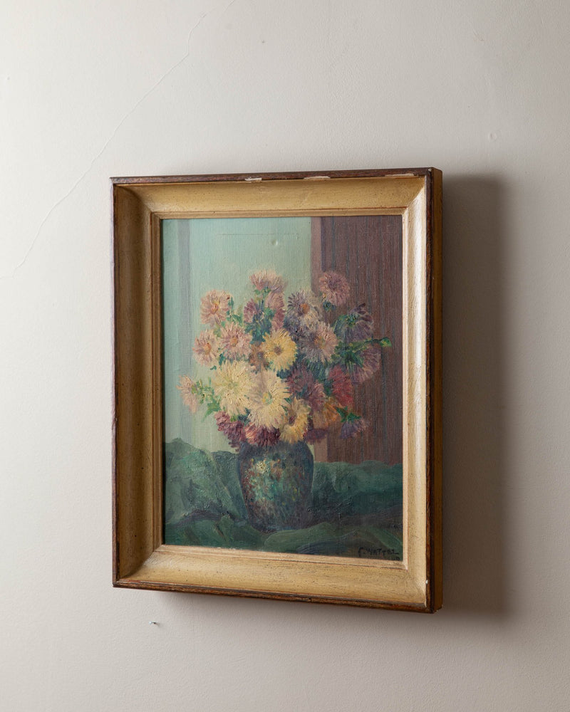 Floral Sill Life Oil Painting by F. Wattez, 1940's - Lone Fox