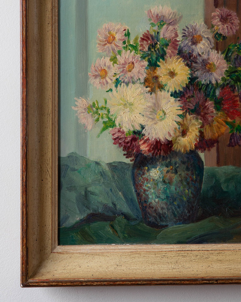 Floral Sill Life Oil Painting by F. Wattez, 1940's - Lone Fox