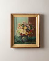 Floral Sill Life Oil Painting by F. Wattez, 1940's - Lone Fox
