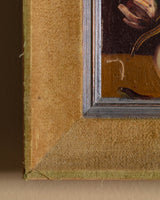 Floral Still Life in Mustard Velvet Frame, 1950's, Signed - Lone Fox