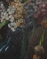 Florals & Striped Tablecloth Still Life Oil Painting, 1920's - Lone Fox