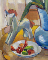 Flowers & Toy Horse Still Life Oil Painting, Sweden, 1950's - Lone Fox