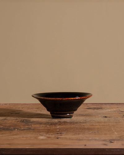 Fluted Black Studio Pottery Bowl, Signed - Lone Fox