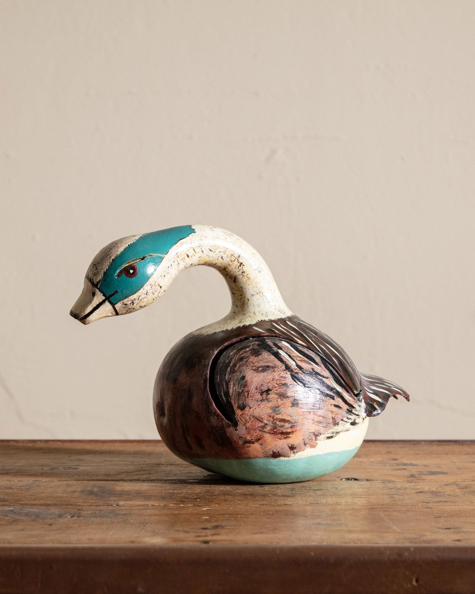 Folk Art Gourd Painted Duck, 1970's - Lone Fox