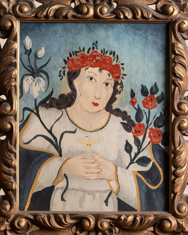 Folk Art Madonna w/ Dove Oil Painting - Lone Fox