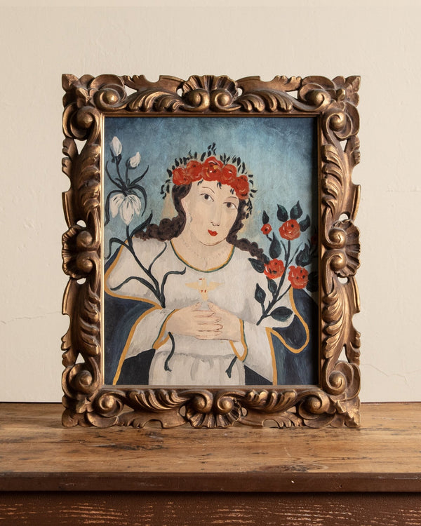 Folk Art Madonna w/ Dove Oil Painting - Lone Fox