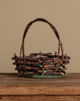 Folk Art Painted Twig Basket w/ Handle - Lone Fox