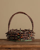 Folk Art Painted Twig Basket w/ Handle - Lone Fox