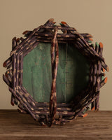 Folk Art Painted Twig Basket w/ Handle - Lone Fox