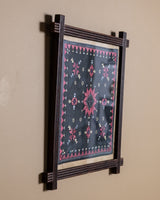 Folk Embroidered Textile in Carved Frame, American, Mid 20th Century - Lone Fox