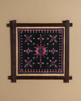 Folk Embroidered Textile in Carved Frame, American, Mid 20th Century - Lone Fox