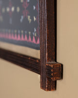 Folk Embroidered Textile in Carved Frame, American, Mid 20th Century - Lone Fox