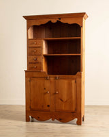 Folk Pine Stepback Hutch with Paneled Back, 1940's - Lone Fox