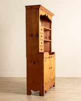 Folk Pine Stepback Hutch with Paneled Back, 1940's - Lone Fox
