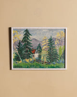 Folk-Style Mountain Cottage Oil Landscape, Signed K. Buckley - Lone Fox