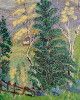 Folk-Style Mountain Cottage Oil Landscape, Signed K. Buckley - Lone Fox