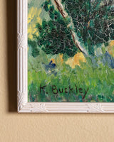 Folk-Style Mountain Cottage Oil Landscape, Signed K. Buckley - Lone Fox