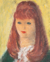 Folk-Style Red-Haired Girl Oil Portrait in Cross-Corner Frame - Lone Fox