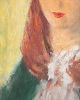 Folk-Style Red-Haired Girl Oil Portrait in Cross-Corner Frame - Lone Fox