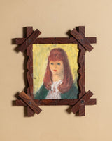 Folk-Style Red-Haired Girl Oil Portrait in Cross-Corner Frame - Lone Fox