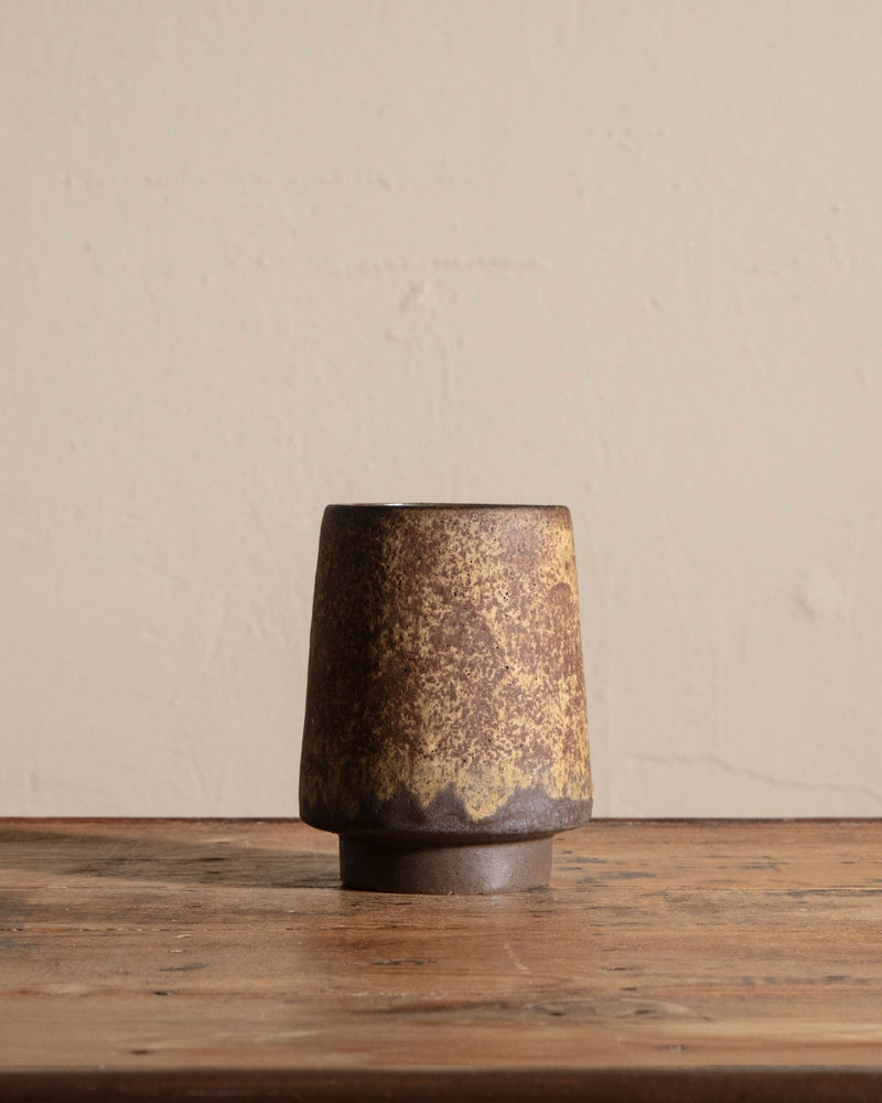 Footed Brown Speckled Studio Vase - Lone Fox