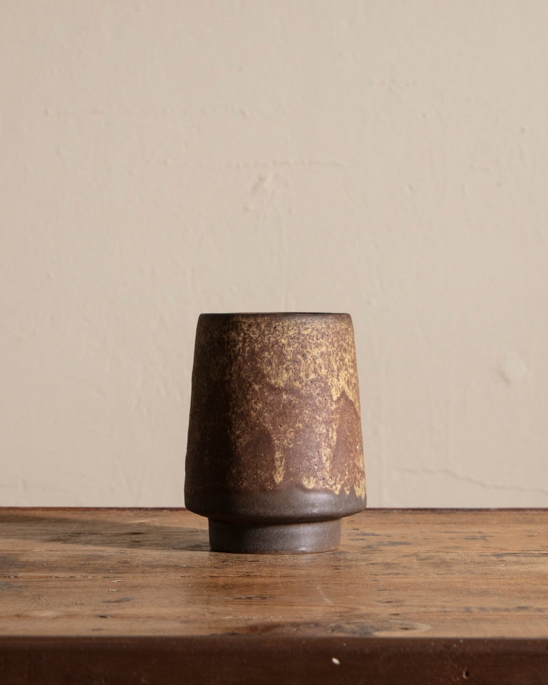 Footed Brown Speckled Studio Vase - Lone Fox