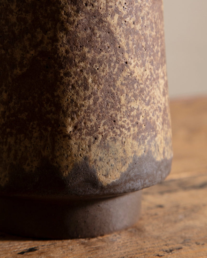 Footed Brown Speckled Studio Vase - Lone Fox