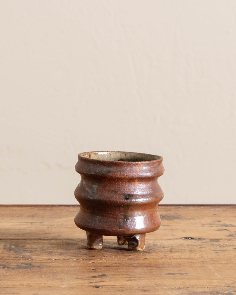 Footed Rust Studio Pottery, Signed - Lone Fox