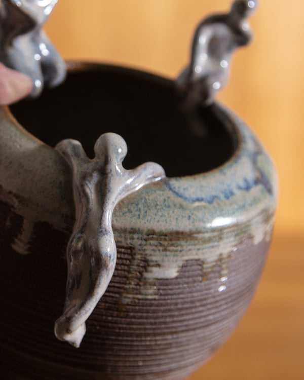 Footed Studio Pottery Vessel w/ Lounging Figures - Lone Fox
