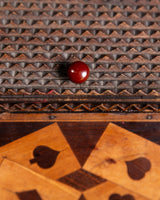 Footed Tramp Art Box with Playing Card Marquetry Inlay, American, 1890's - Lone Fox
