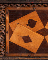 Footed Tramp Art Box with Playing Card Marquetry Inlay, American, 1890's - Lone Fox