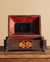 Footed Tramp Art Box with Playing Card Marquetry Inlay, American, 1890's - Lone Fox